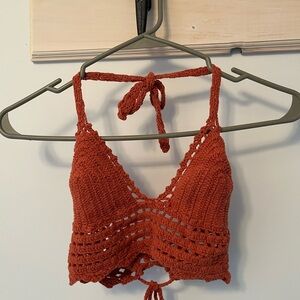 Handmade Crochet Halter Top - Rust